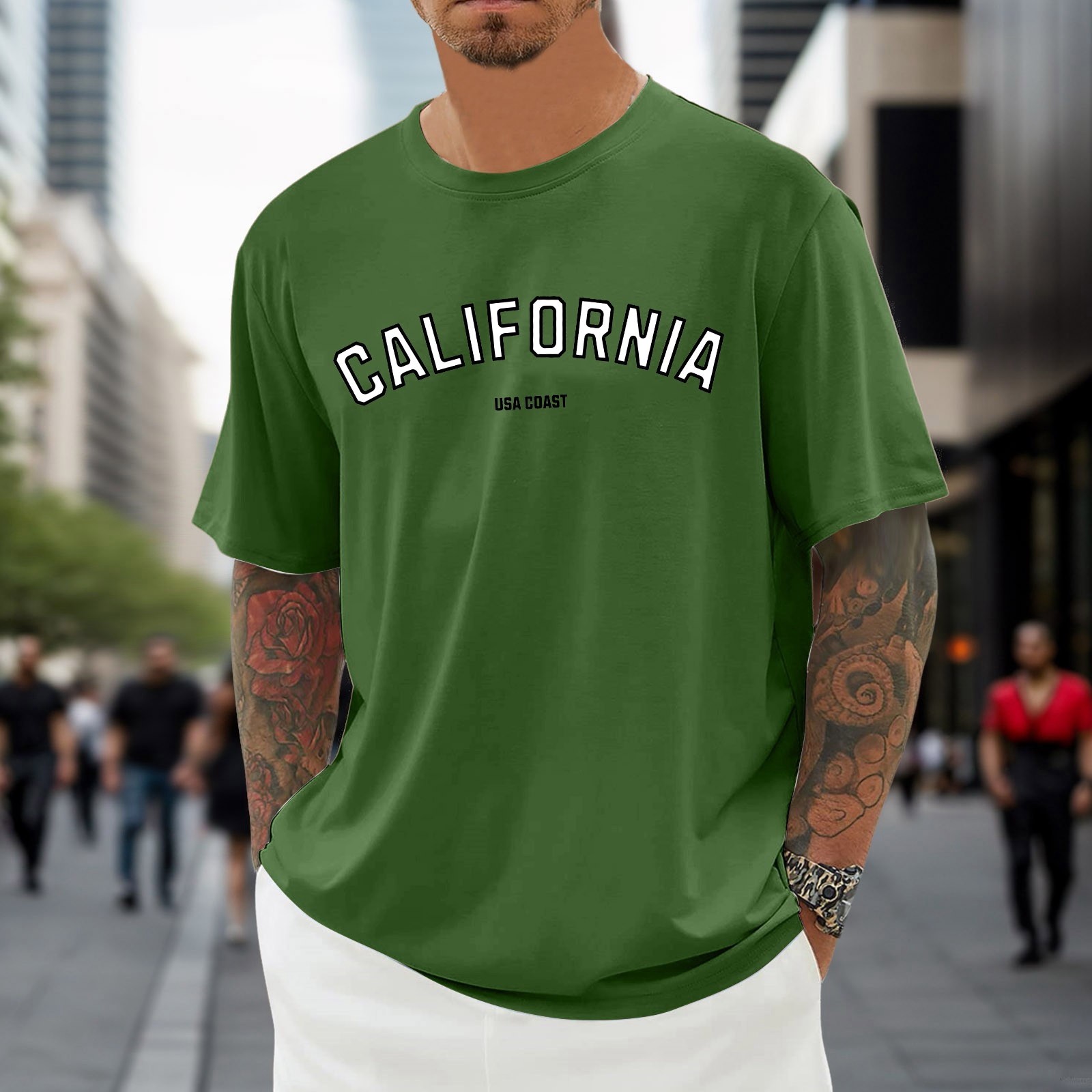 thumbnail image 3 of Camiseta oversize de verano para hombre - Cuello redondo y manga corta con estampado urbano - Camiseta deportiva holgada e informal, 3 of 5